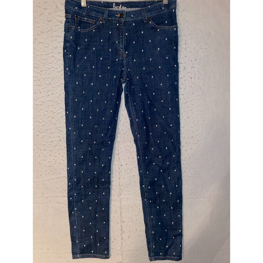 Boden Womens The SOHO Skinny Jeans Blue White Polka Dot Print Size US 8 Long